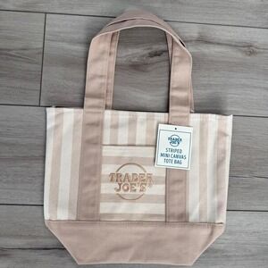 🤍 Trader Joe's Limited Edition Beige Striped Mini Canvas Tote Bag